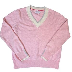 Brodie Cashmere Pink V-Neck Sweater Contrast Trim Soft Luxury Knit